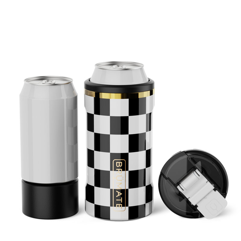 Hopsulator Trio V2 | Black & White Checker | 12/16oz Standard Cans - Travel Game Sip
